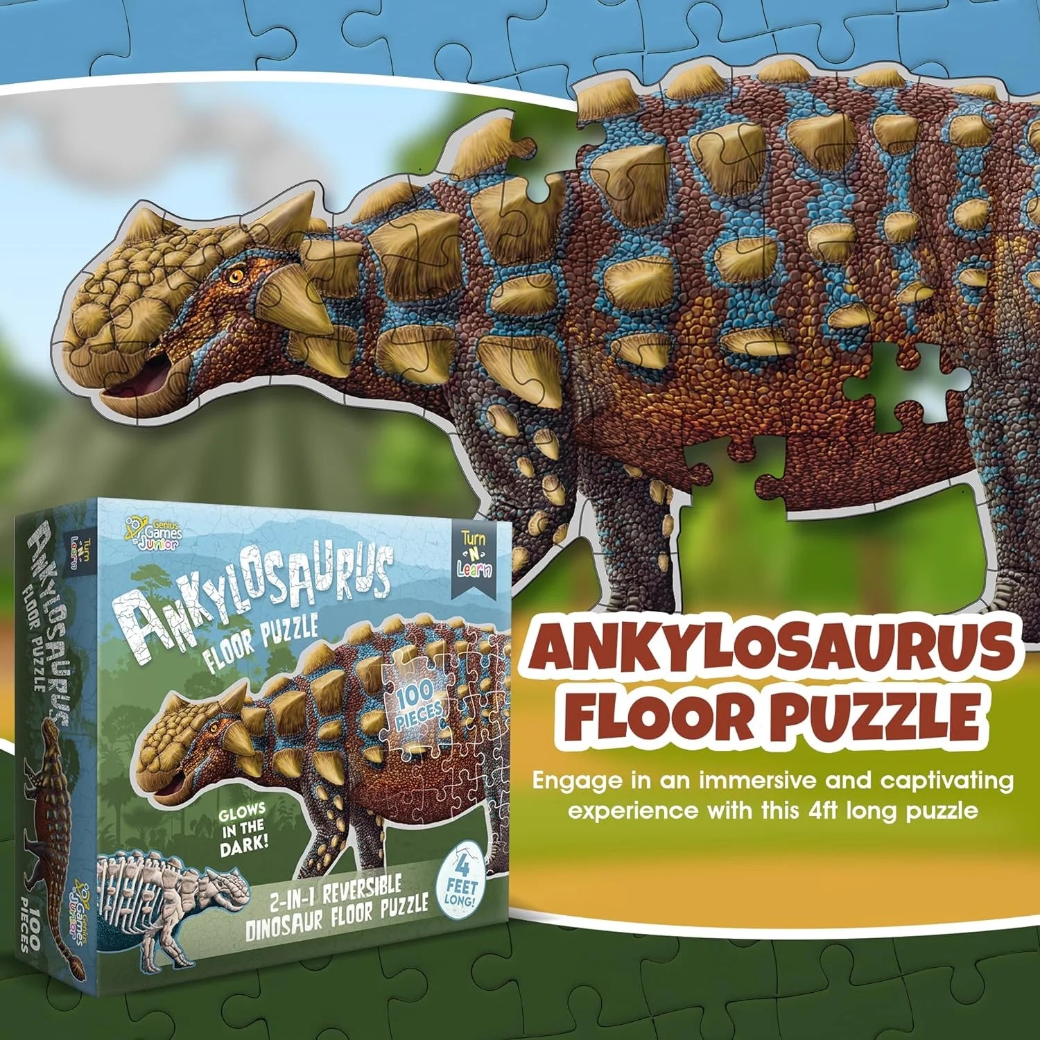 100-Piece Double Sided Glow-in-The-Dark Dinosaur Jigsaw Puzzle C93969