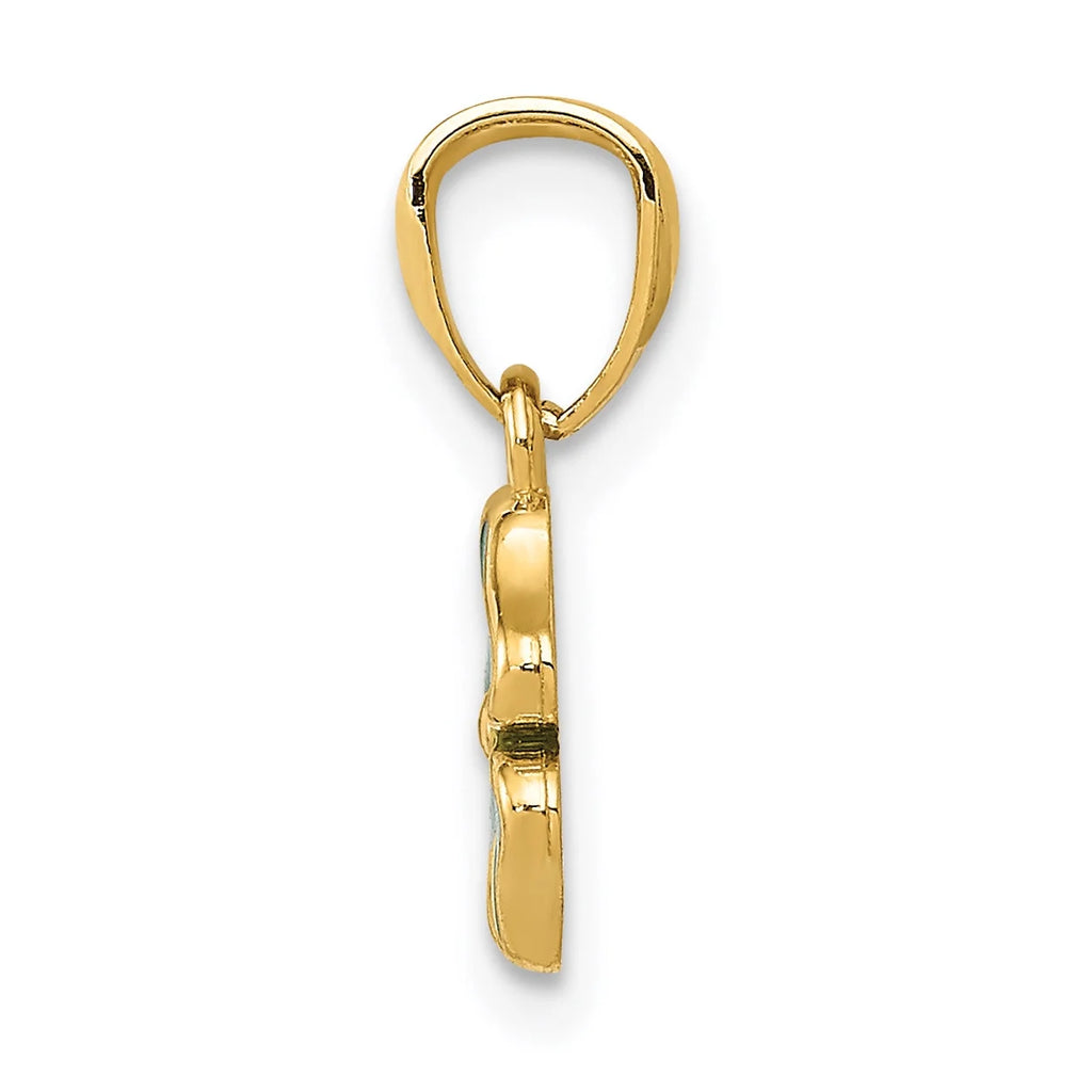 14K Yellow Gold Green Enameled Four Leaf Clover Pendant Charm with Rope Chain Necklace 16'' H5367