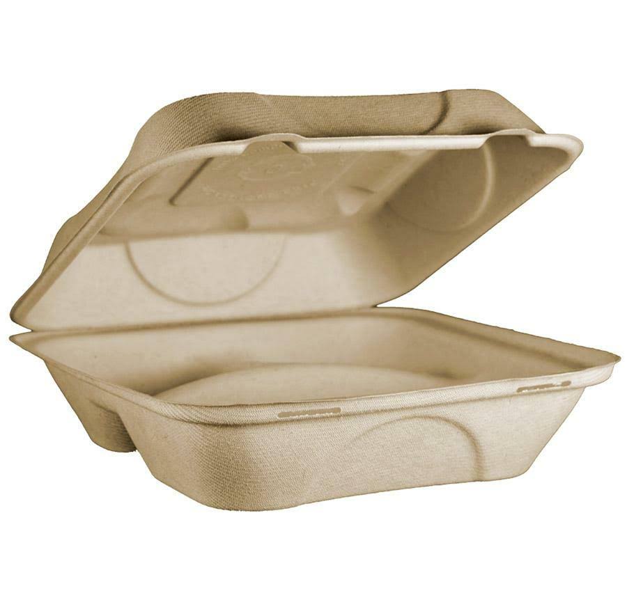 Fiber Hinged Containers, 3 Compartments, 9 x 9 x 3, Natural, 300/Carton U922720