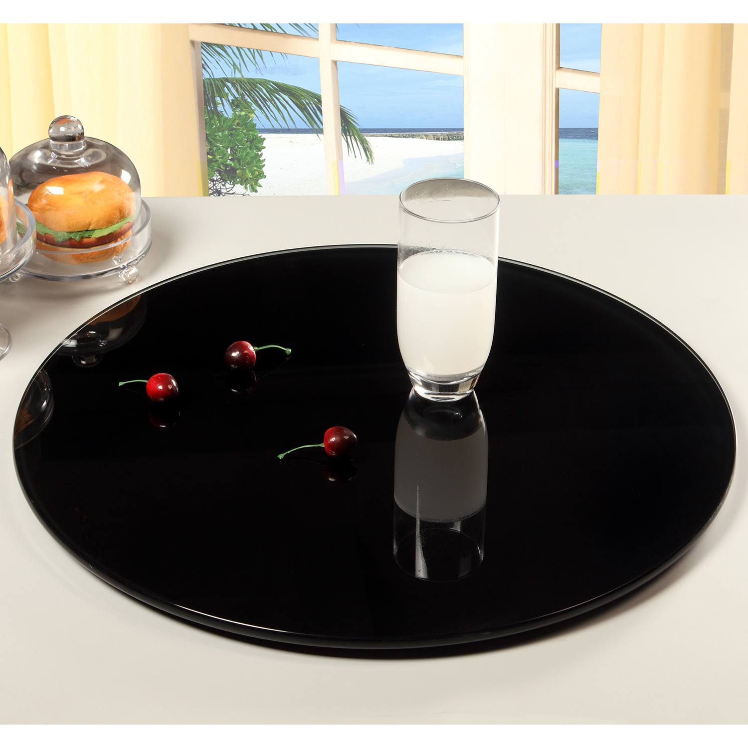 24-Inch Glass Black Round Rotating Tray I707