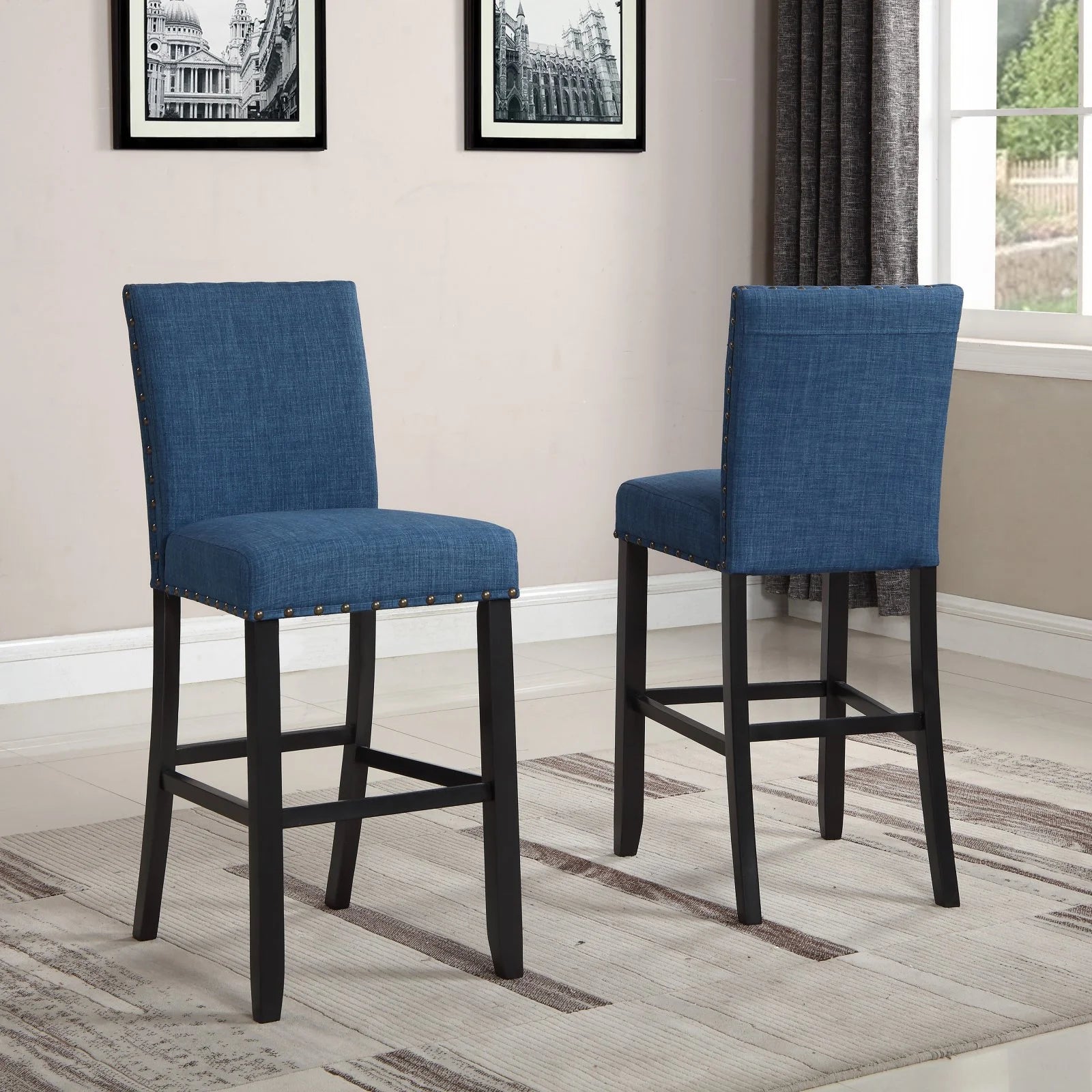 Gray Fabric Bar Stool with Nailhead Trim (Set of 2) Z540
