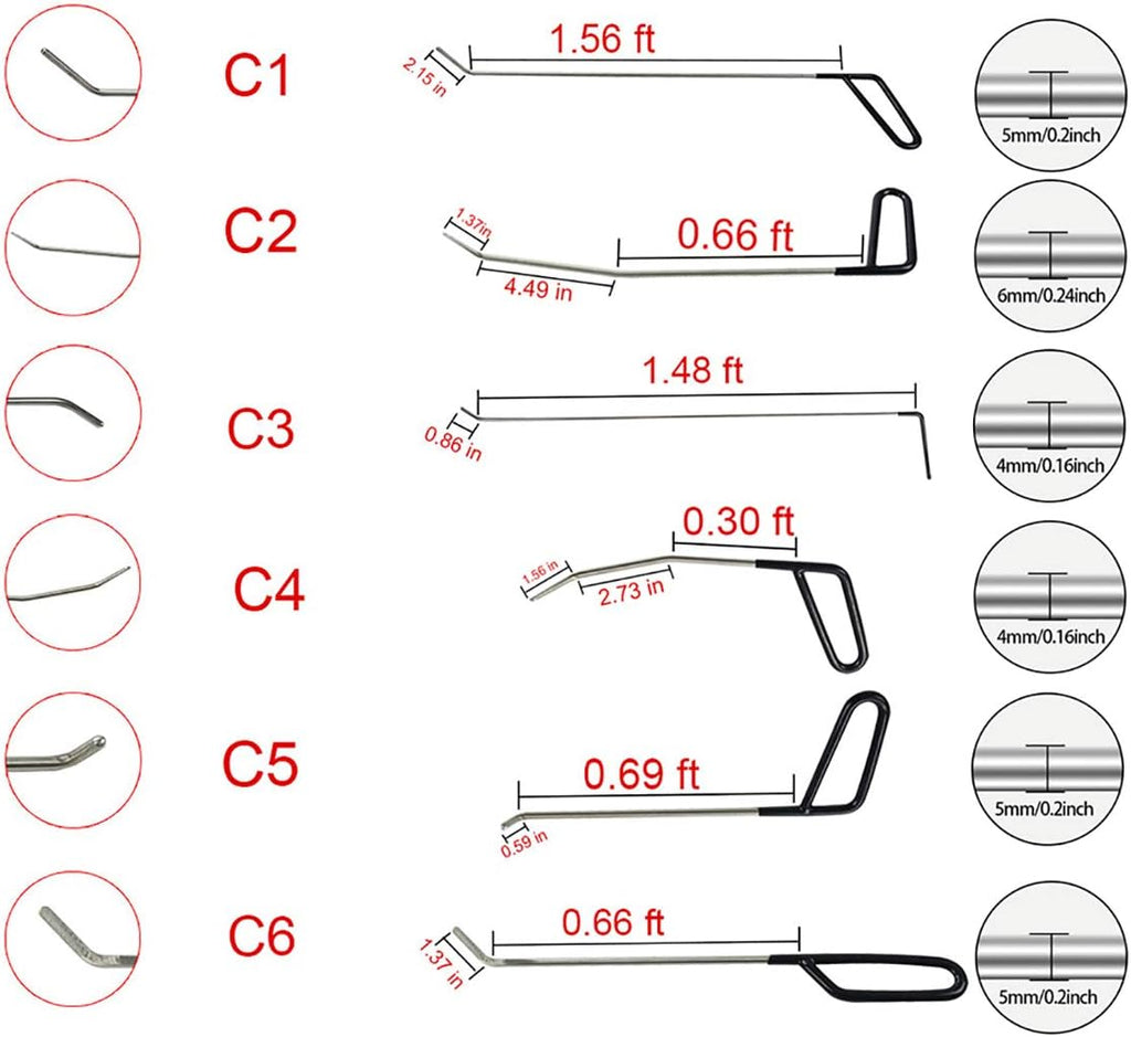 Paintless Dent Repair Tools 6 Pieces C Style Rods K825