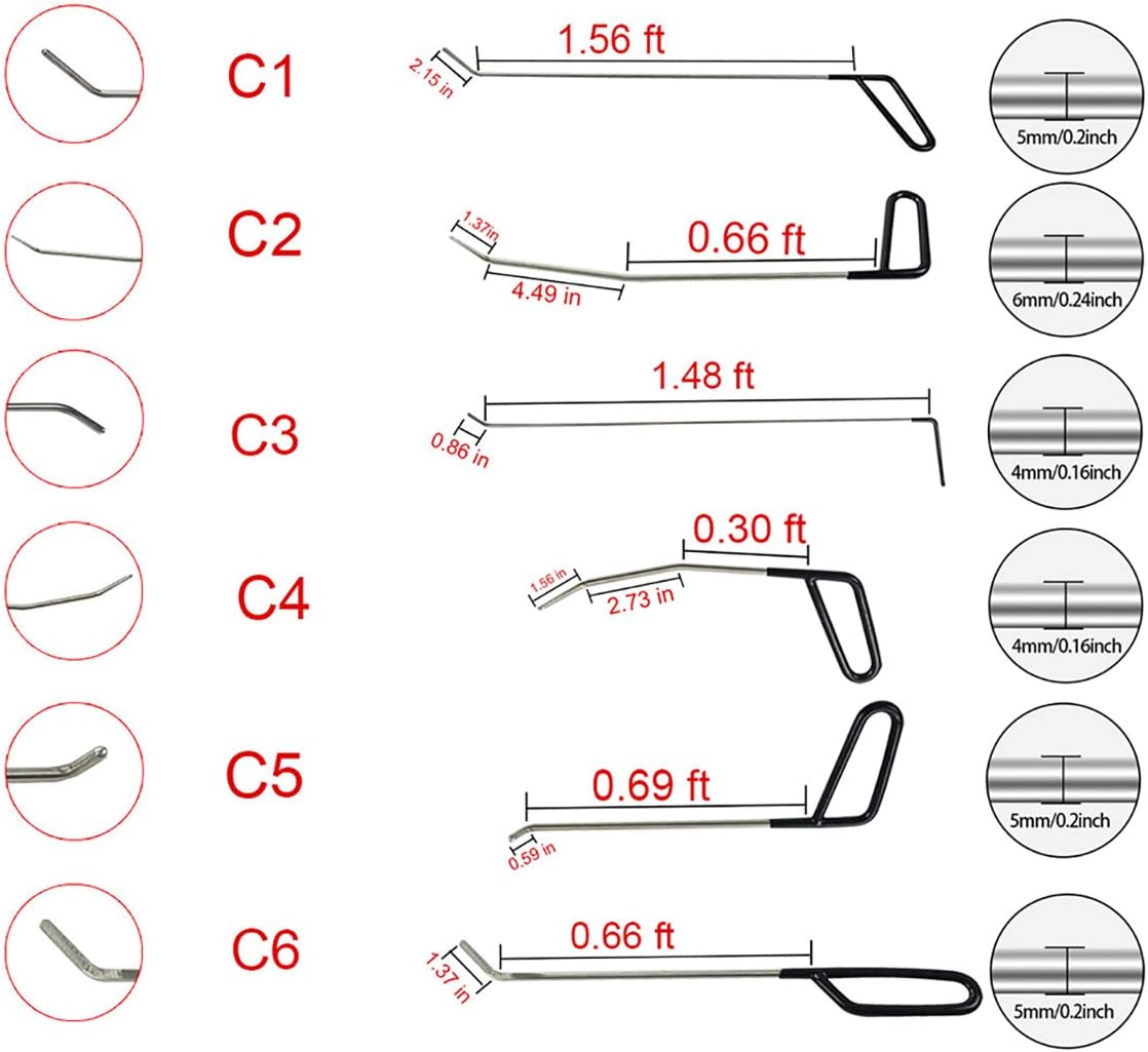 Paintless Dent Repair Tools 6 Pieces C Style Rods K825