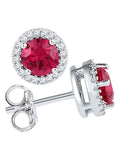 10kt White Gold Round Lab-Created Ruby Diamond Stud Earrings 1-1/3 Cttw X8457