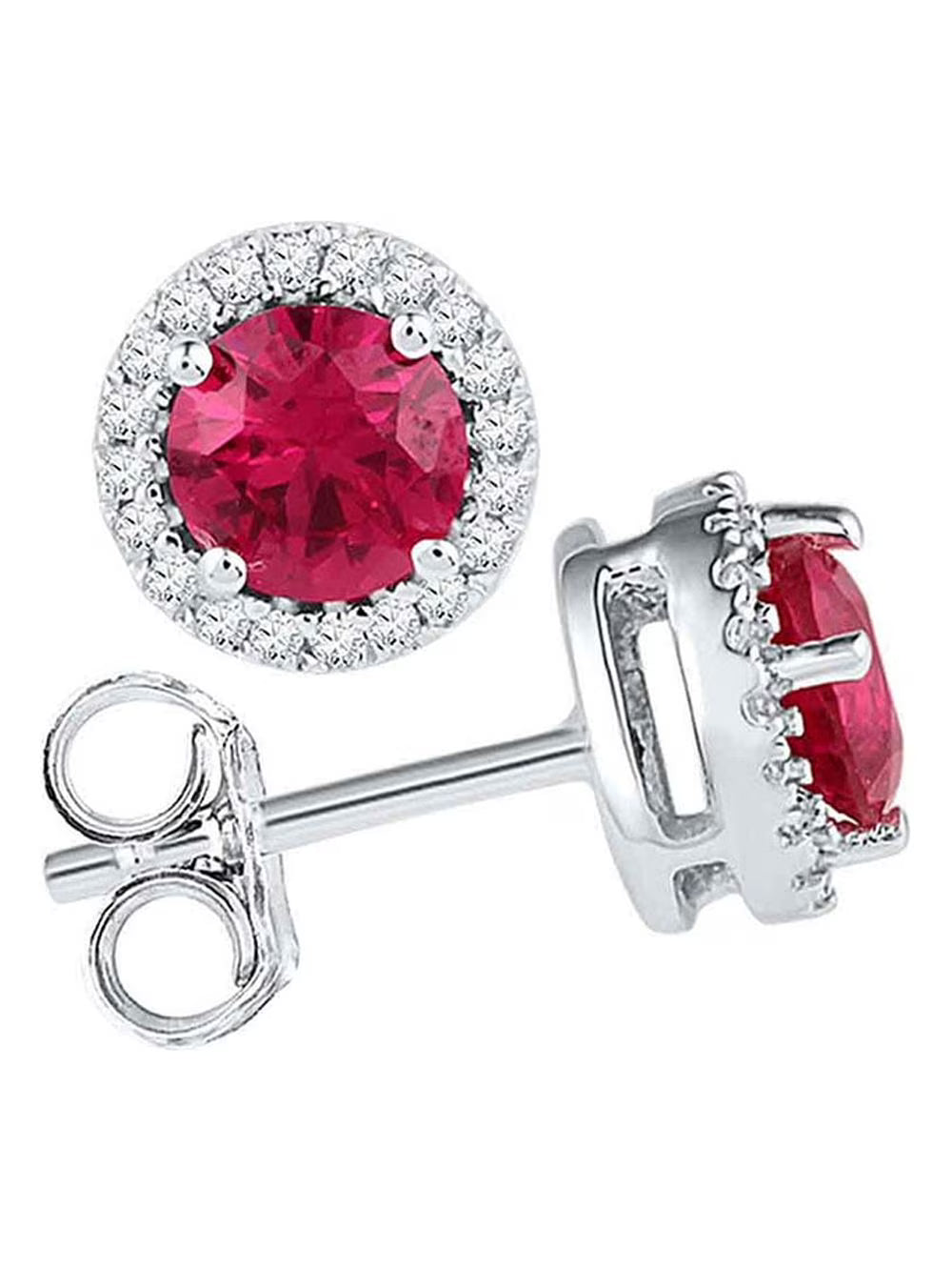 10kt White Gold Round Lab-Created Ruby Diamond Stud Earrings 1-1/3 Cttw X8457