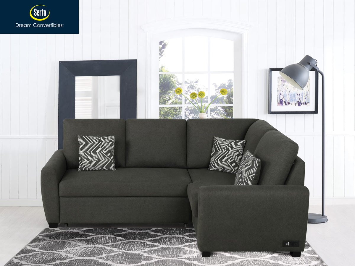 Charcoal Gray Fabric Sectional Sofa with USB & Power X988