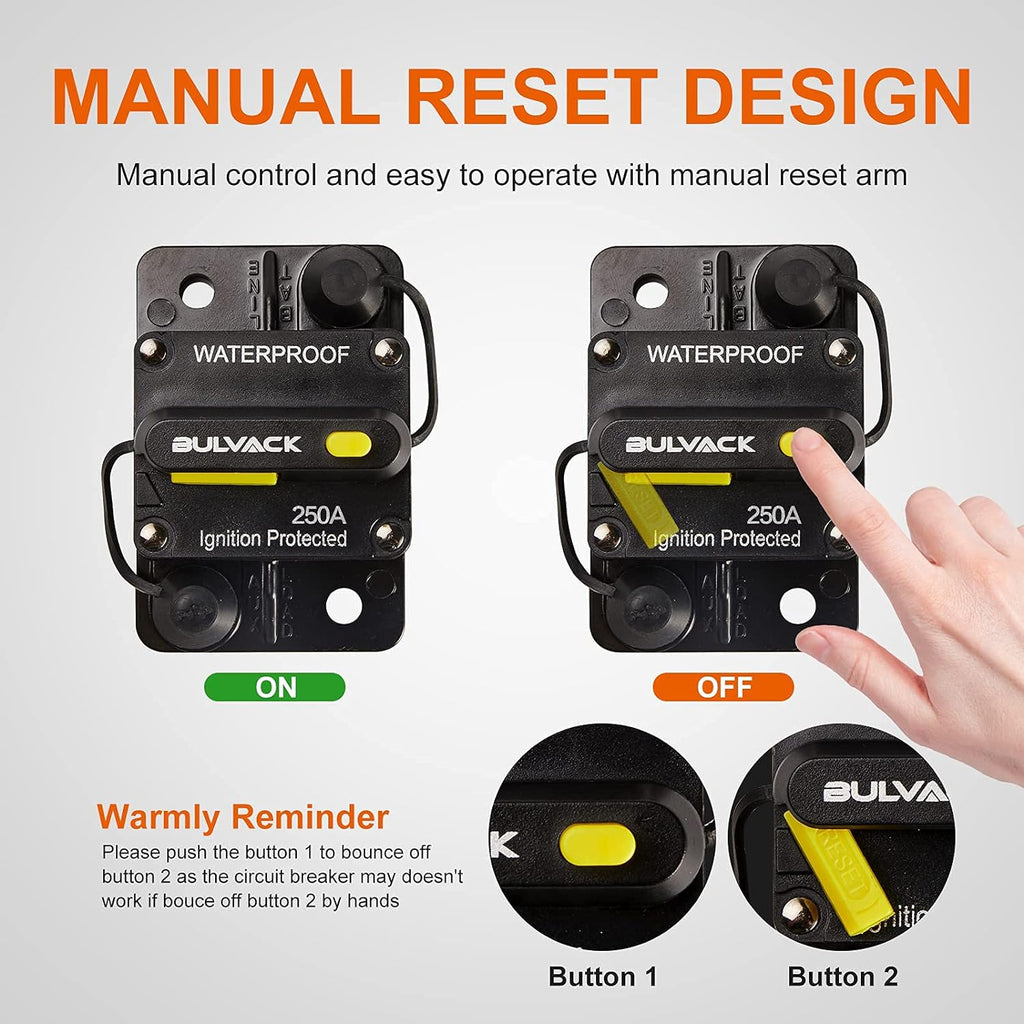250 Amp Circuit Breaker with Manual Reset, 12V-48V DC N292