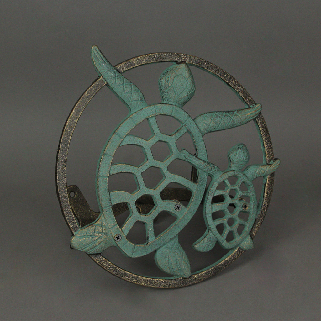 Verdigris Bronze Cast Iron Sea Turtle Wall Mount Garden Hose Hanger E674877