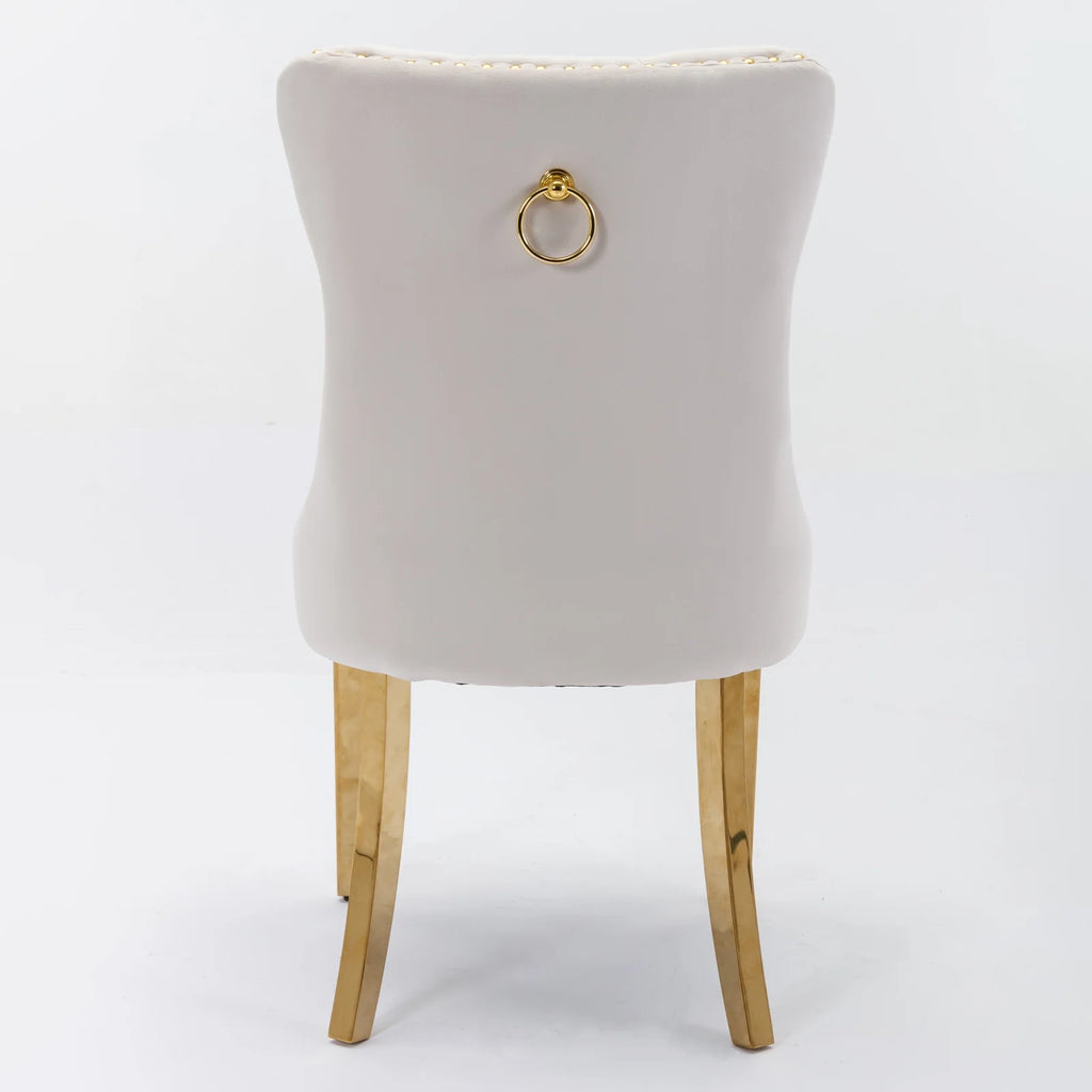 Beige Velvet Dining Chair Set of 2 with Gold Legs C625912