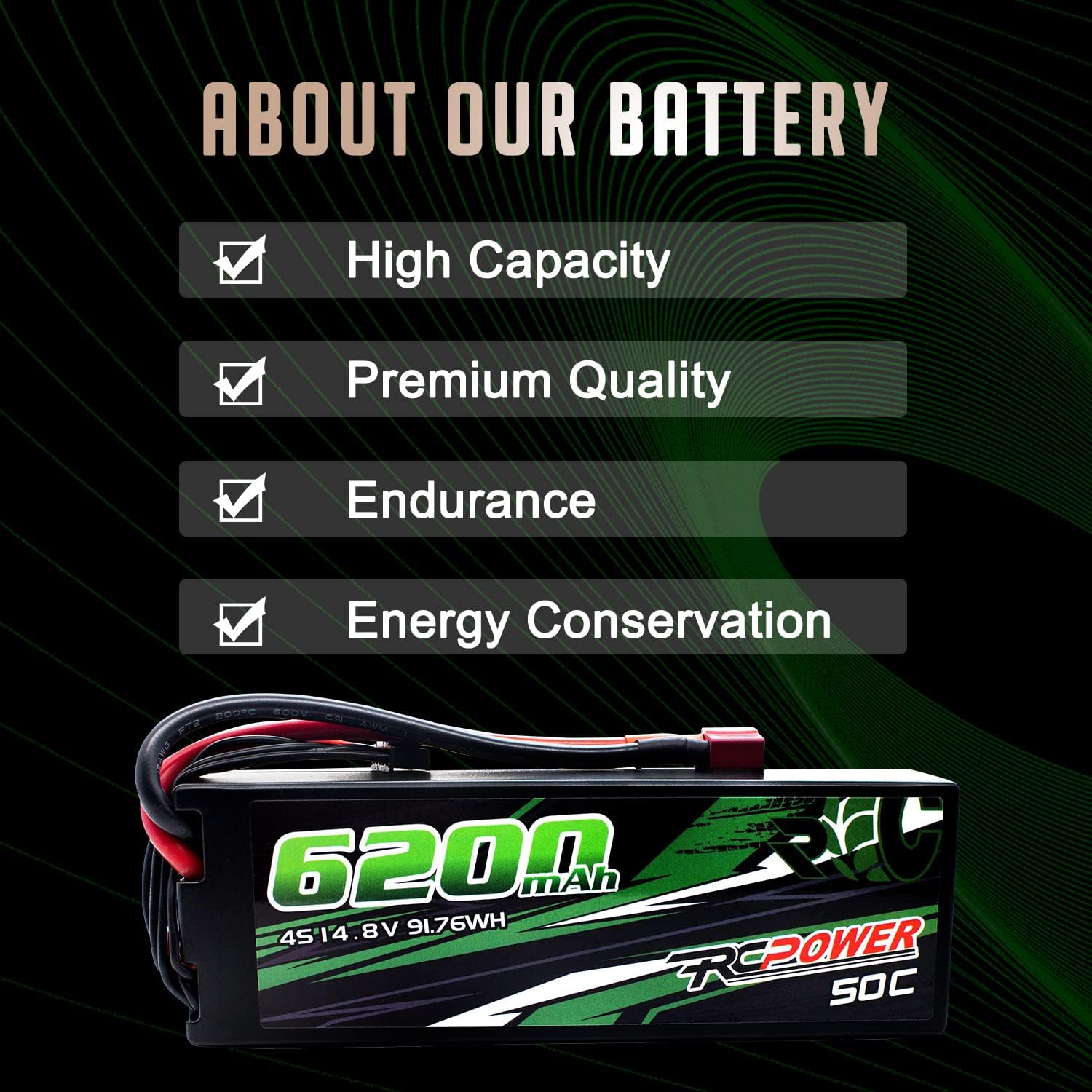 14.8V 6200mAh 4S 50C Hard Case Lipo Battery with T Plug (2Packs) R7240