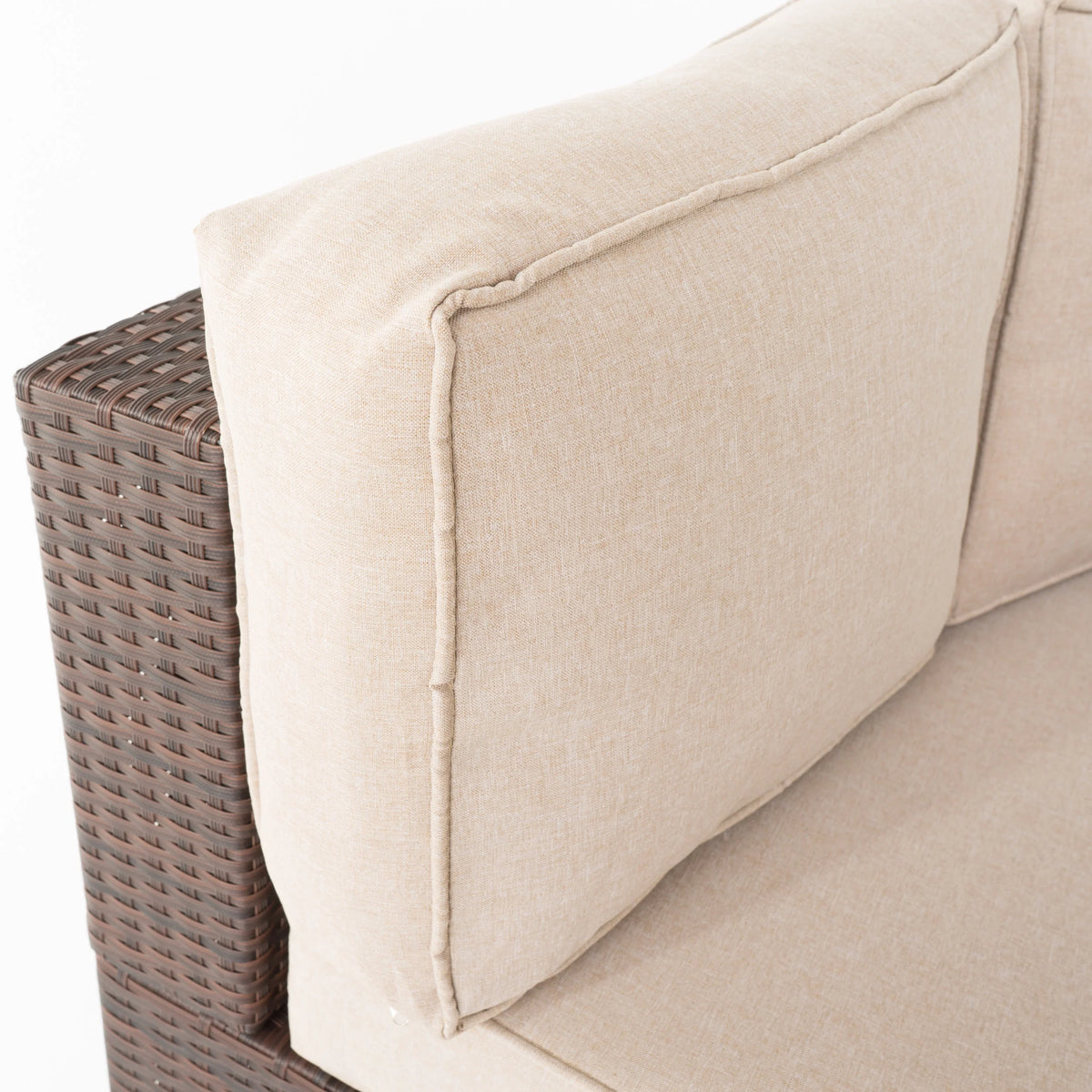 Textured Beige and Brown Outdoor Wicker 2 Seater Sectional Set with Ottoman L7261