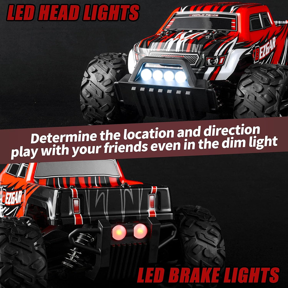 RC Cars 1:14 Scale Remote Control Car, 4WD Top Speed 25 Km/h Electric Toy Off Road RC Car Truck Crawler with Two Rechargeable Batteries M376777