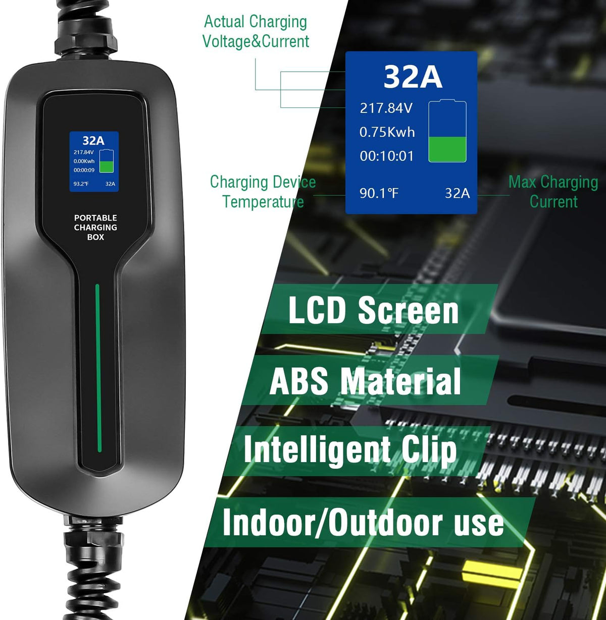 32A/25ft Portable EV Charger Level 2 J45438