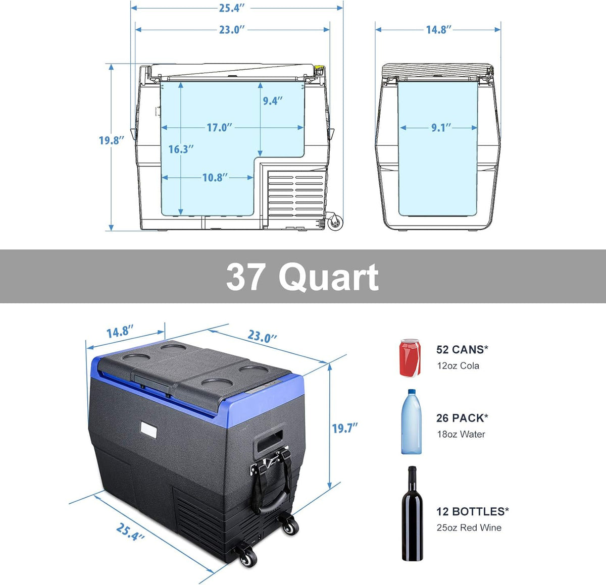 12 Volt Portable Car Refrigerator Freezer with Wheels T905780