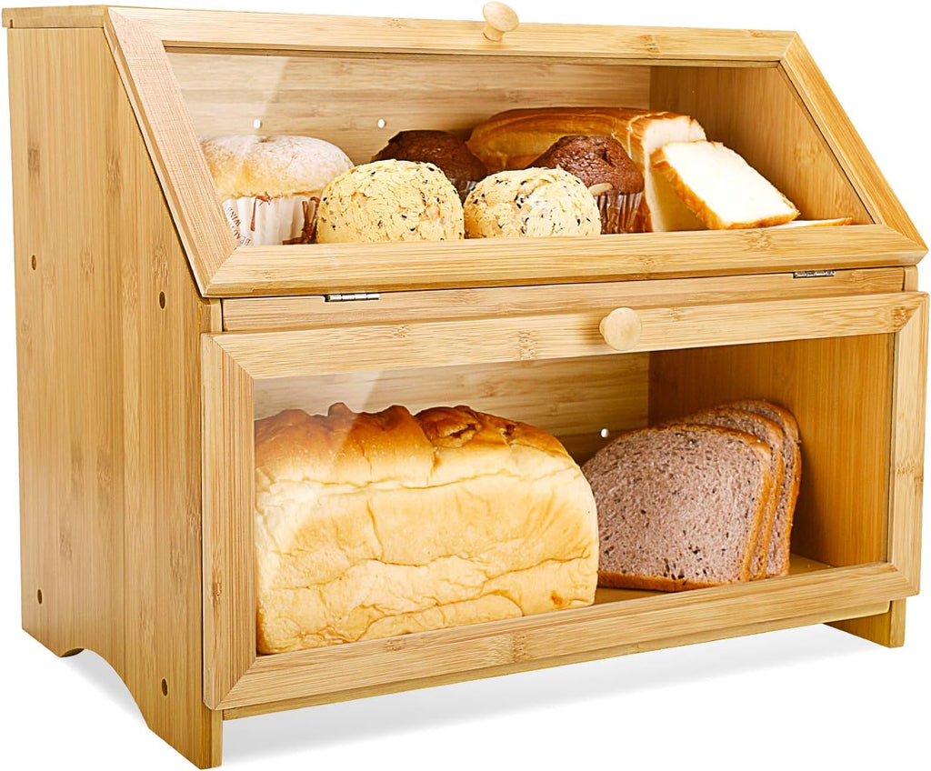 Natural Bamboo Double Layer Large Bread Box Y64524