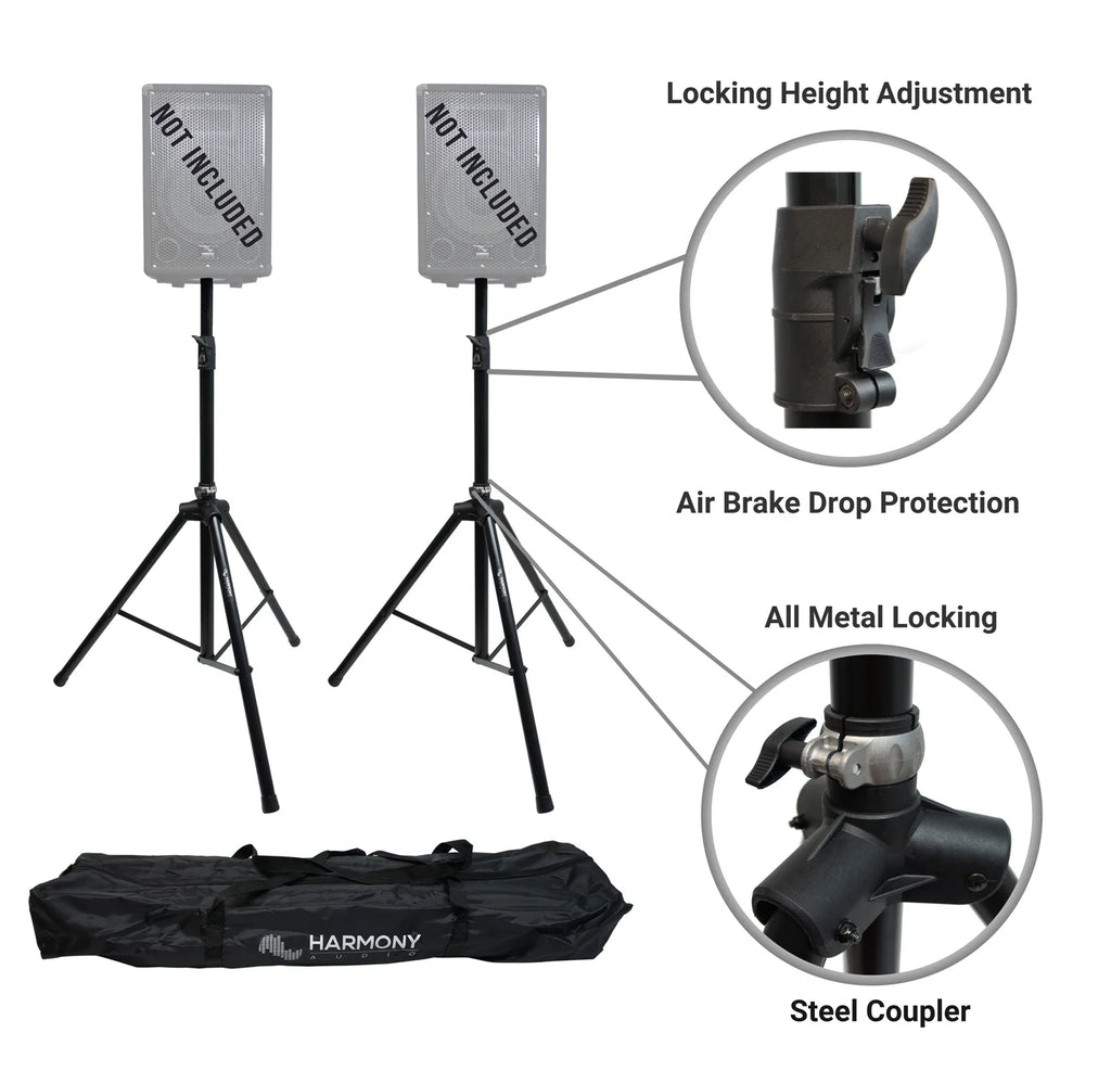 15" Pro DJ Passive PA Speaker Pair with Tripod Stands & Audio Cables U4170