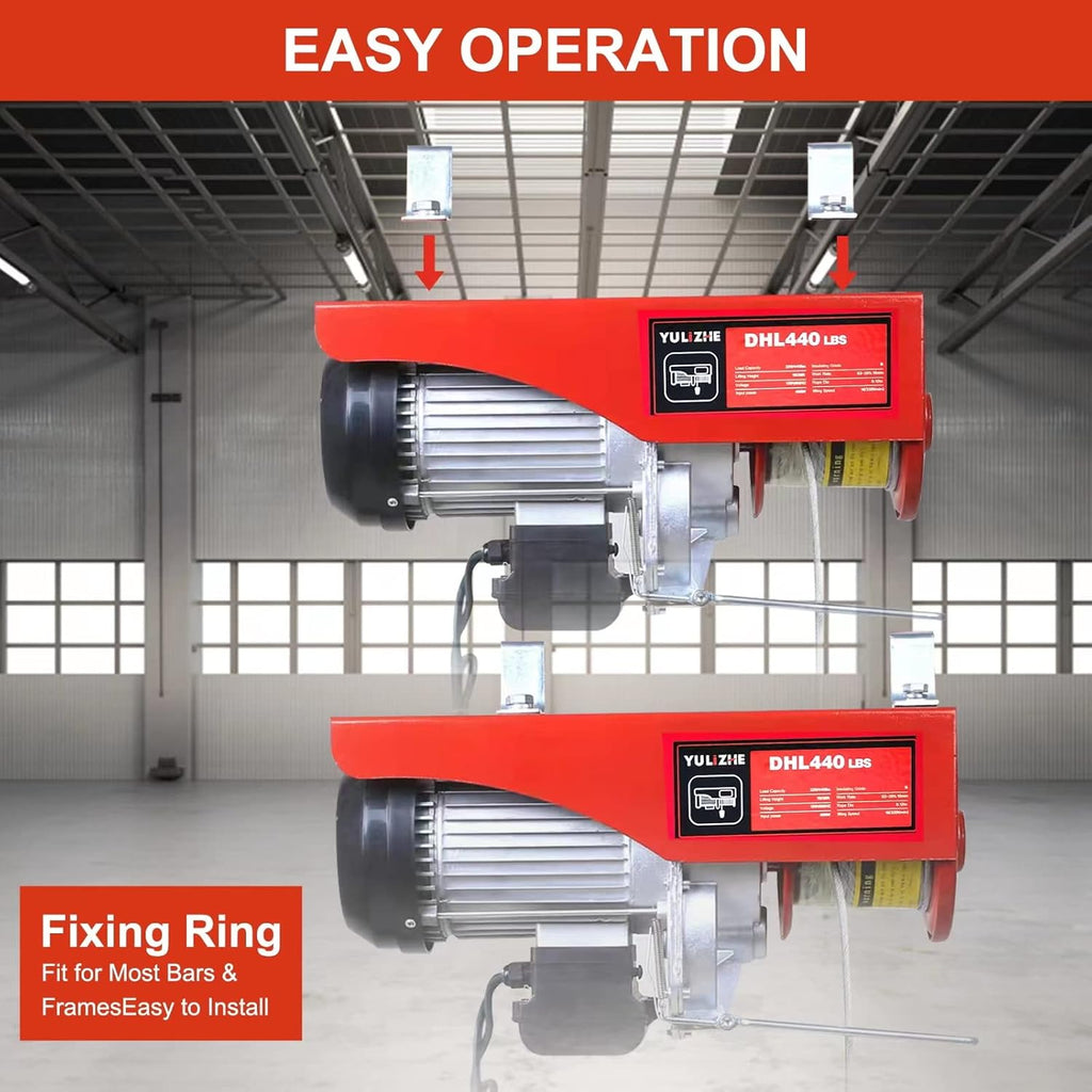 Electric Hoist 440LBS Electric Winch, Wire Remote Control, 110V Steel Electric Lift, Household Small Crane with 2 Lift Slings Straps P453