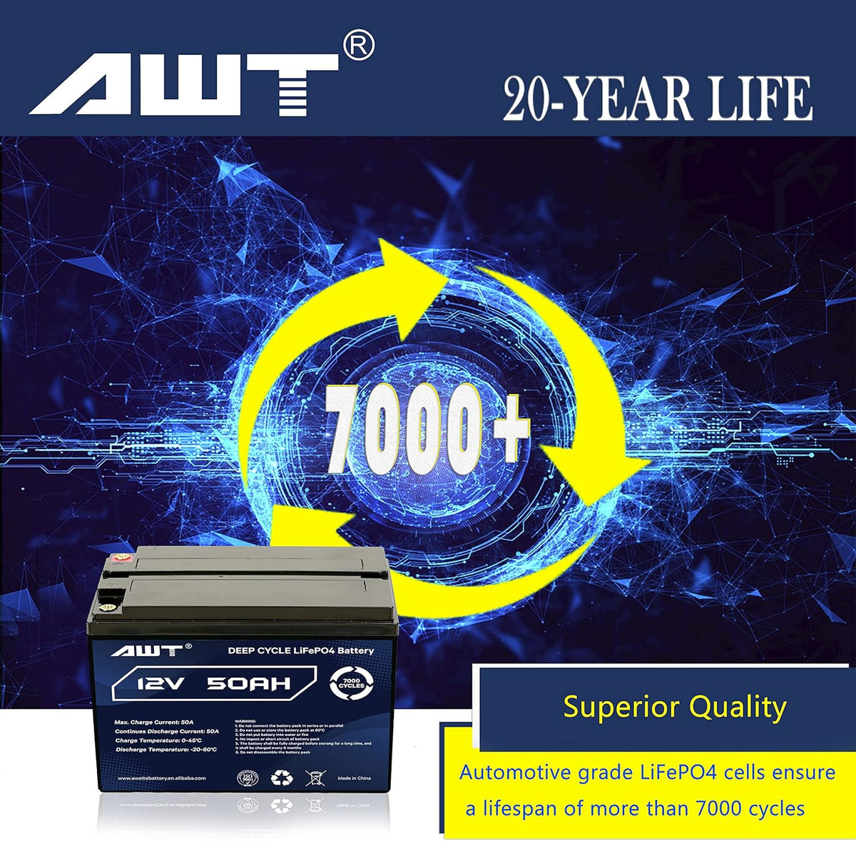 12V 100Ah Deep Cycle Lithium Battery with 100A BMS W7849