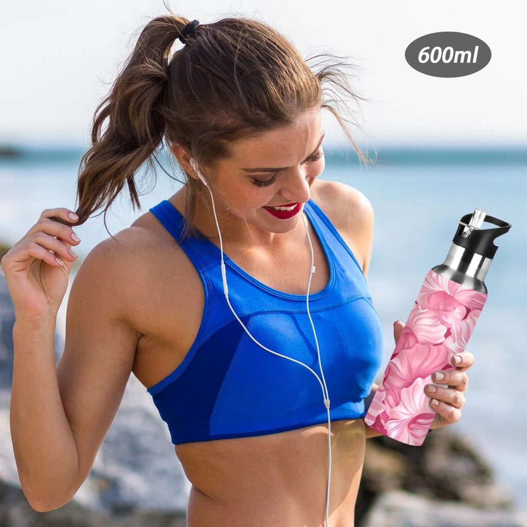 Pink Insulated Stainless Steel Water Bottle with Straw Lid 20 oz W4974