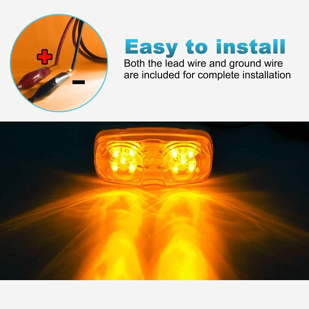 12V LED RV Camper Trailer Tail Light Kit, 5X Amber Double Bullseye LED Side Marker Clearance Lights, Red LED Stop Turn Brake Tail Lights, White Base Pack of 2 B903266