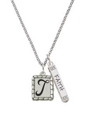 Silvertone Initial Bar Charm Necklace, 23" O484