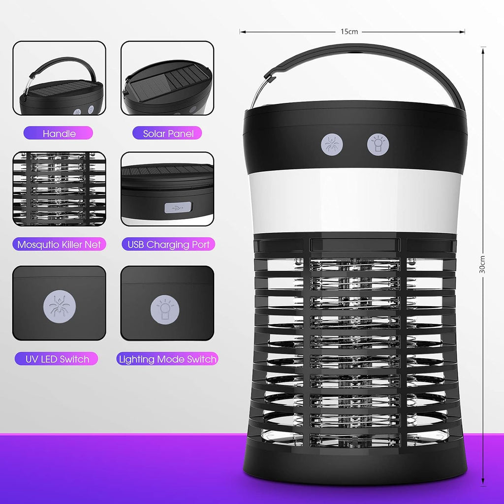 Solar Powered Electric Bug Zapper with Camping Lantern E946968