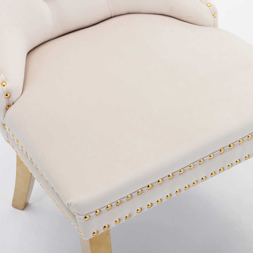 Beige Velvet Dining Chair Set of 2 with Gold Legs C625912