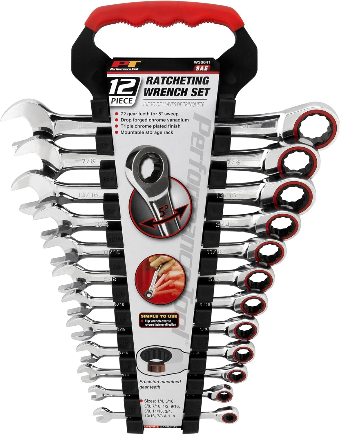 12pc SAE Ratcheting Wrench Set, Drop Forged Chrome Vanadium Steel I477574
