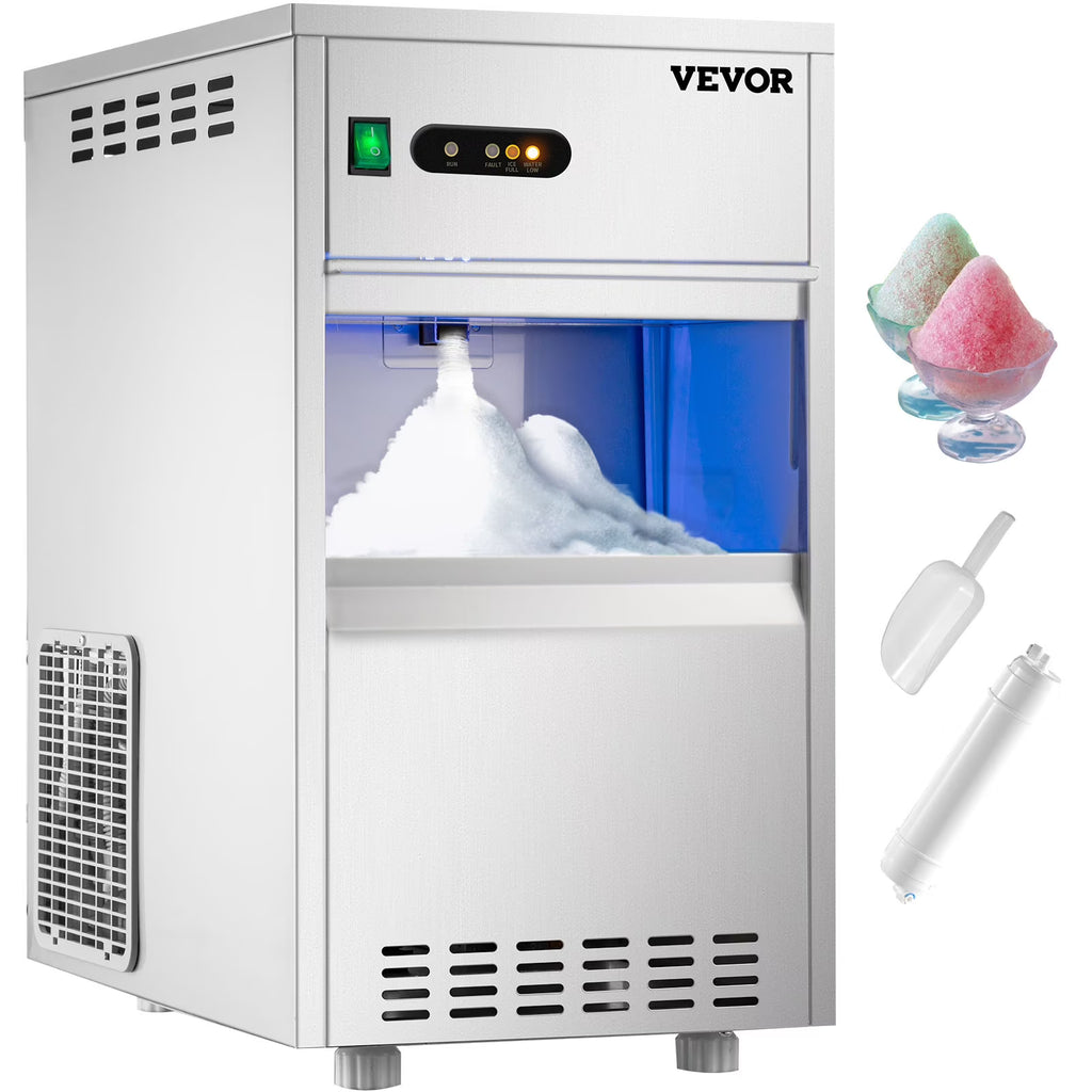 110V Commercial Snowflake Ice Maker 55lbs/24h, Food Grade Stainless Steel, Automatic Operation, Free Standing, Water Filter and Spoon Q776213