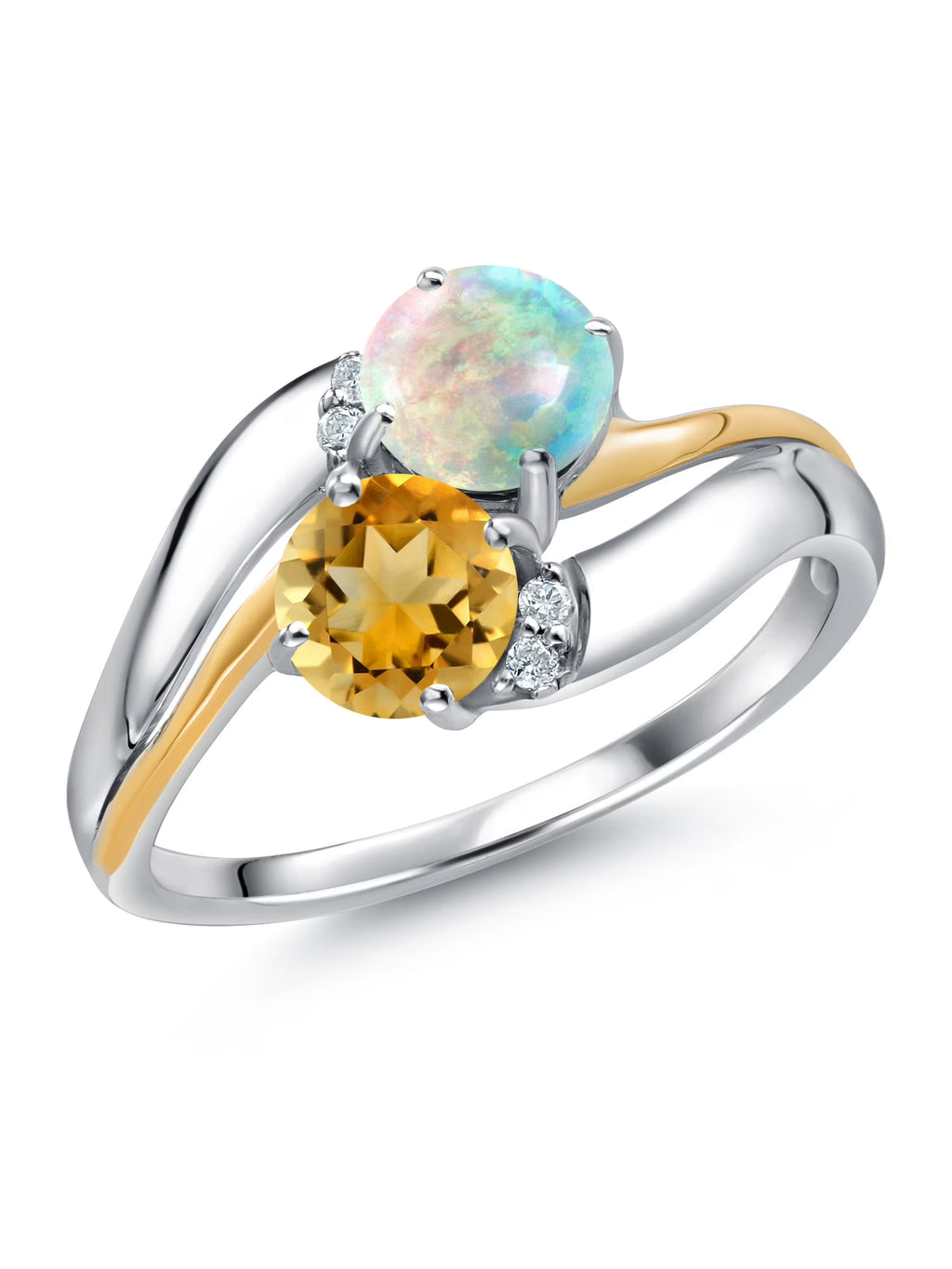 Sterling Silver and 10K Yellow Gold Citrine and Opal Ring with Diamond Accent N6326