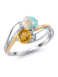 Sterling Silver and 10K Yellow Gold Citrine and Opal Ring with Diamond Accent N6326