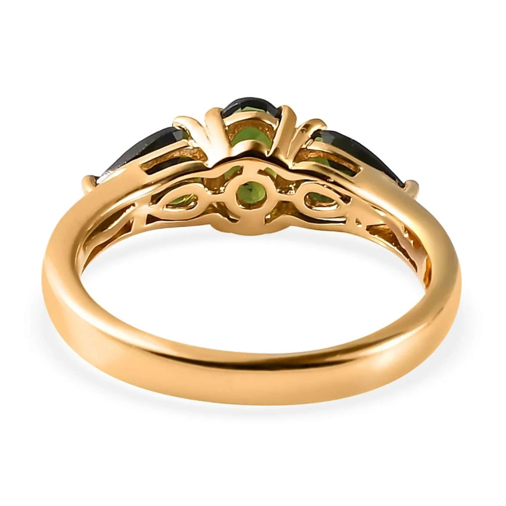 Chrome Tourmaline Oval 925 Sterling Silver Vermeil Yellow Gold Plated 3 Stone Ring Size 7 Ct 0.95 J164