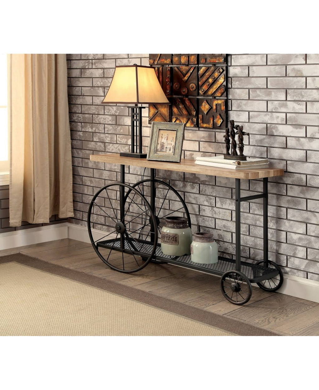 Black Sofa Table with Caster Wheels I503