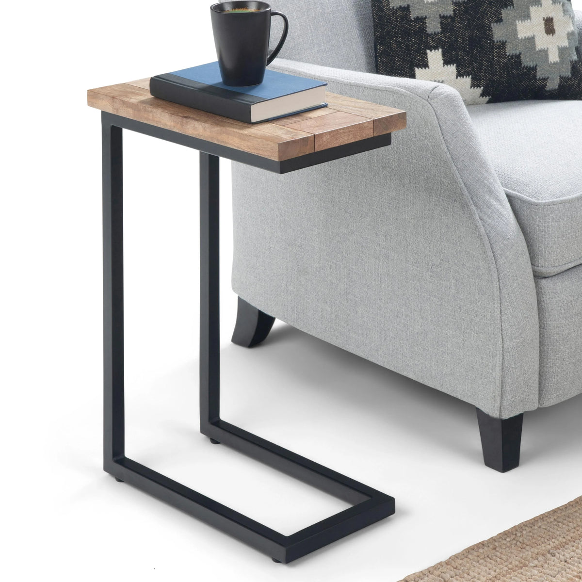 Solid Mango Wood and Metal Rectangle Industrial Side Table C575