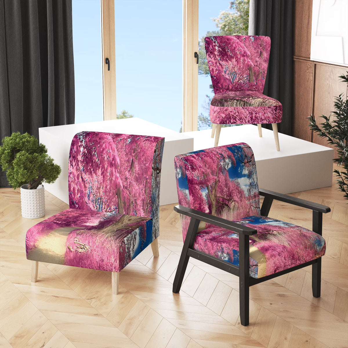 Pink And Purple Fantasy Forest Landscape Upholstered Accent Chair U9105