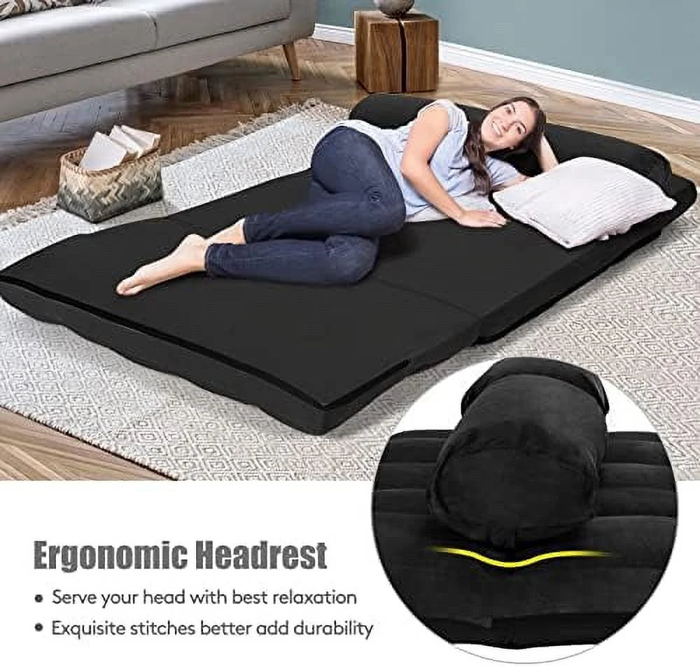 6-Position Foldable Suede Floor Sofa Bed with 2 Pillows (Brown) G3447