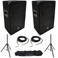 15" Pro DJ Passive PA Speaker Pair with Tripod Stands & Audio Cables U4170