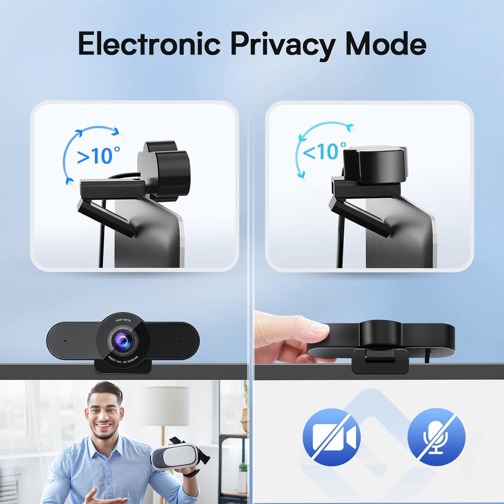 1080P 60FPS Webcam with Privacy Mode, Built-in 2 Noise Reduction Mics, Autofocus USB Camera D565741