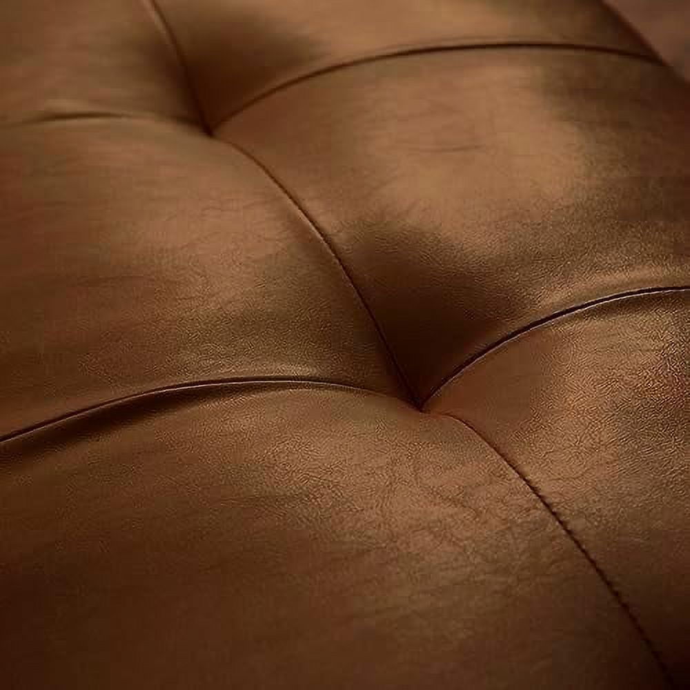 Brown Leather Futon Sofa Bed with Cup Holders and Removable Armrest A452