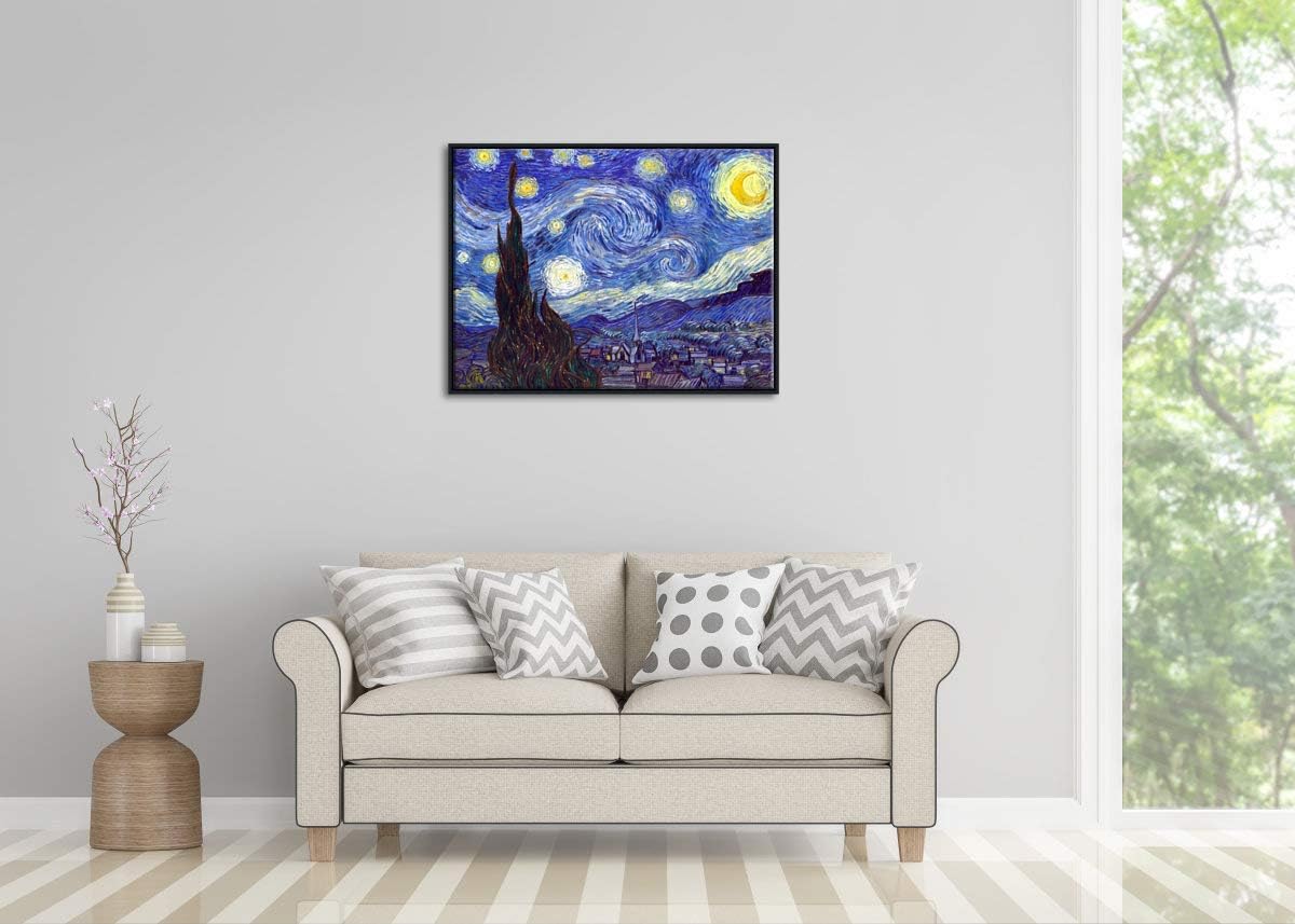 Framed Wall Art Canvas Prints of Starry Night Paintings Reproduction Black Frame J249