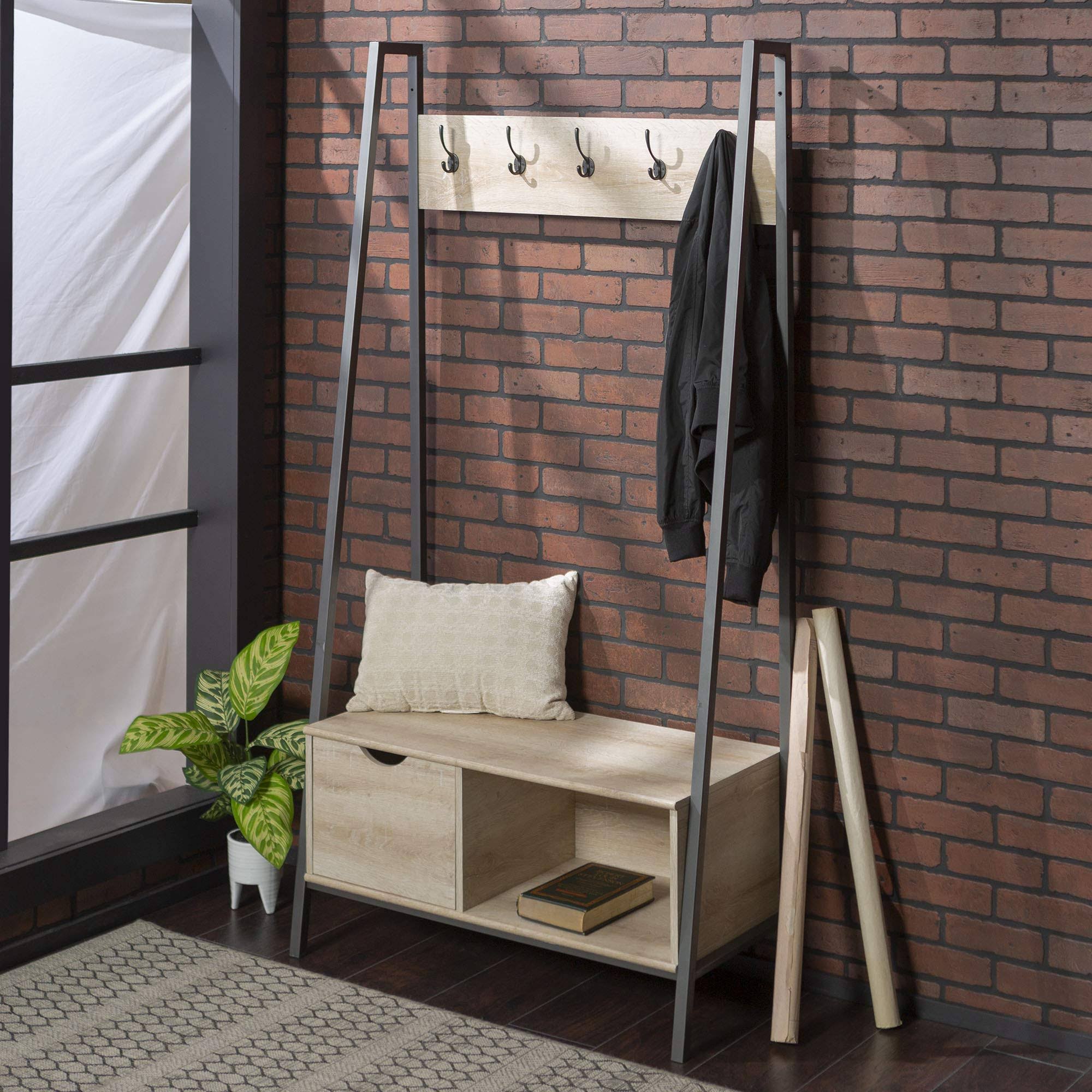 White Oak Hall Tree with Storage Drawer S3731