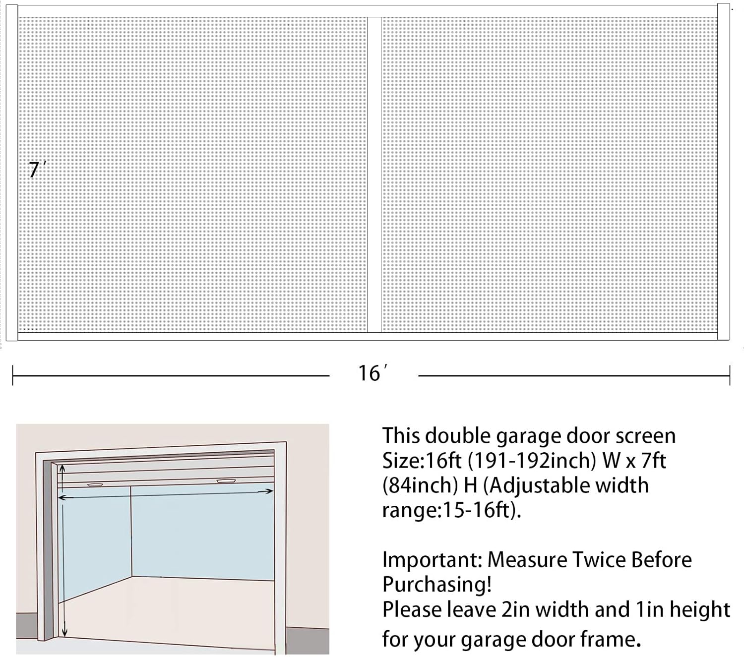 16x7Ft White Magnetic Closure Fiberglass Mesh Garage Screen Doors Pack of 2 M795