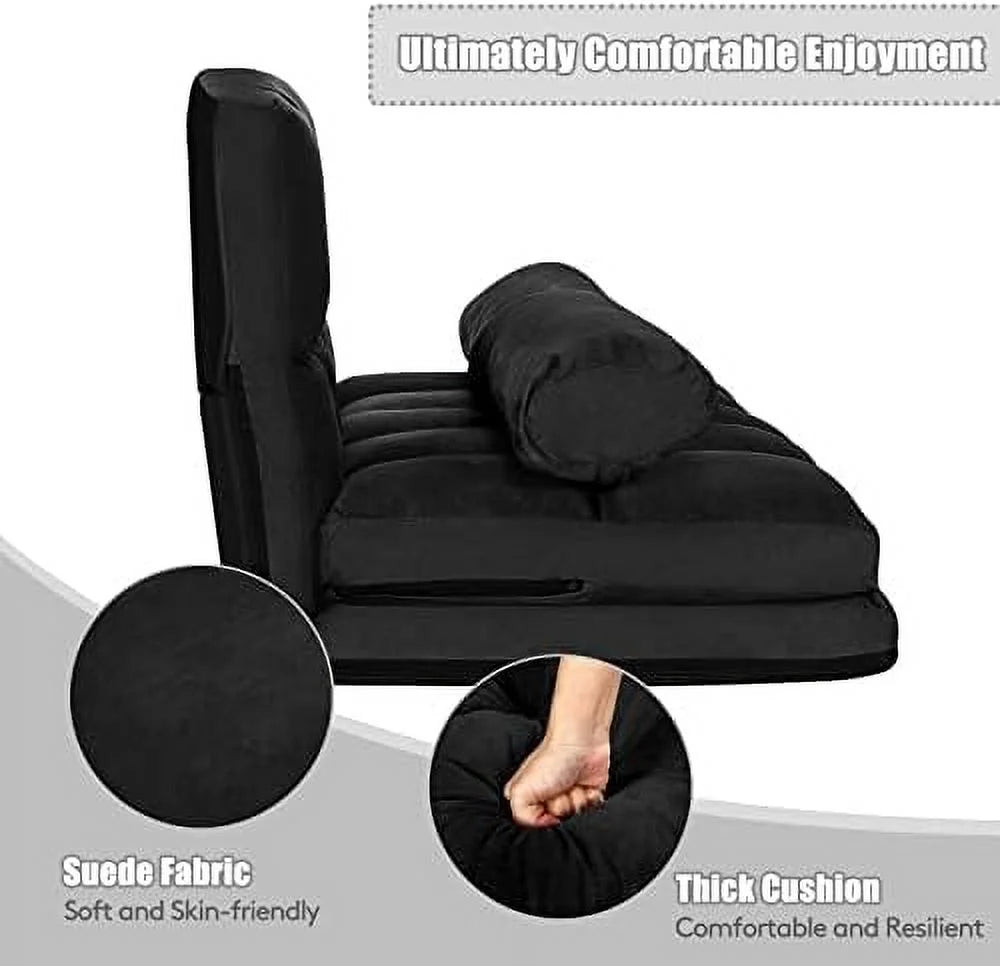 6-Position Foldable Suede Floor Sofa Bed with 2 Pillows (Brown) G3447