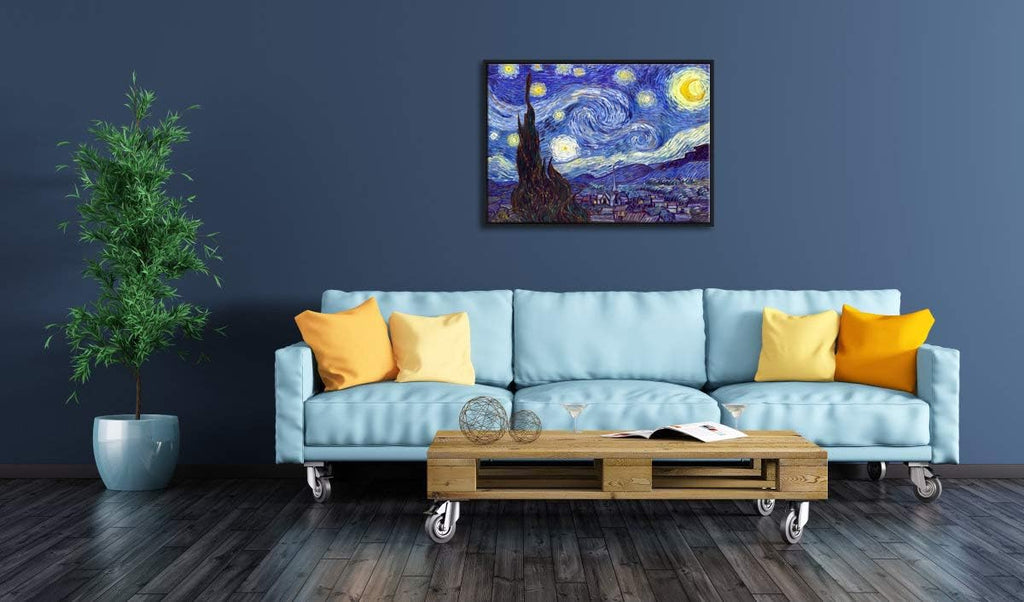 Framed Wall Art Canvas Prints of Starry Night Paintings Reproduction Black Frame J249