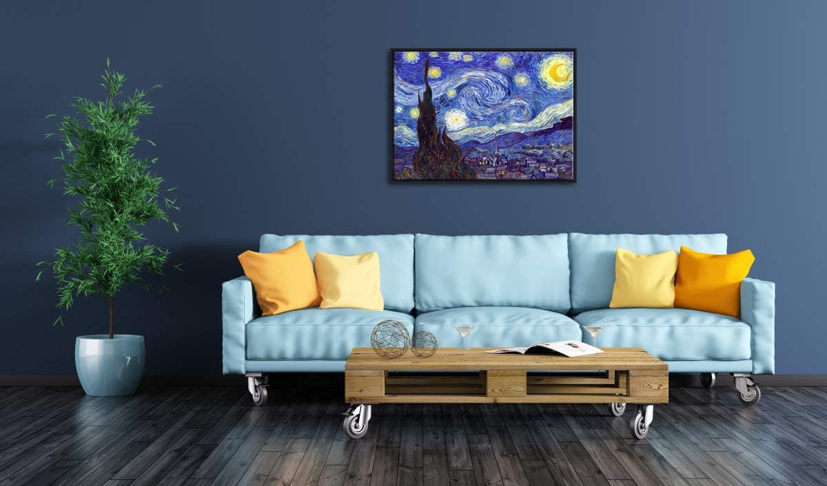 Framed Wall Art Canvas Prints of Starry Night Paintings Reproduction Black Frame J249