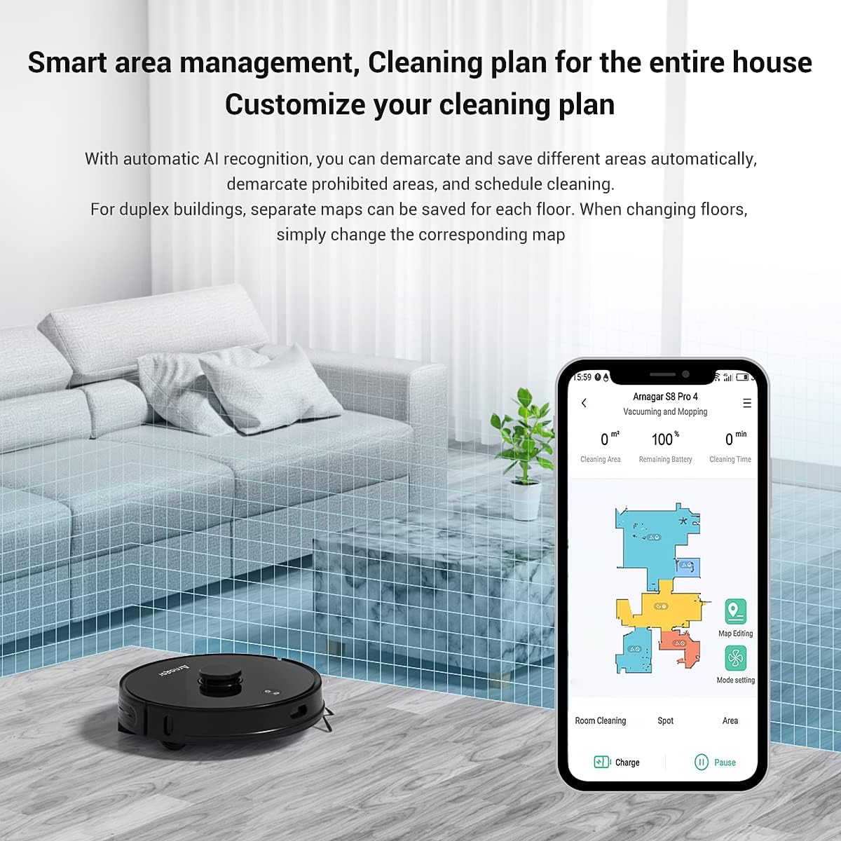 Robot Vacuum and Mop Combo, 3500Pa Suction, 220 Mins Runtime B5360