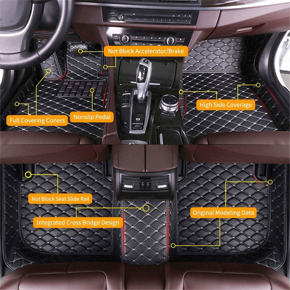 Red Waterproof Anti-Skid Leather Full Coverage Car Floor Mats L933
