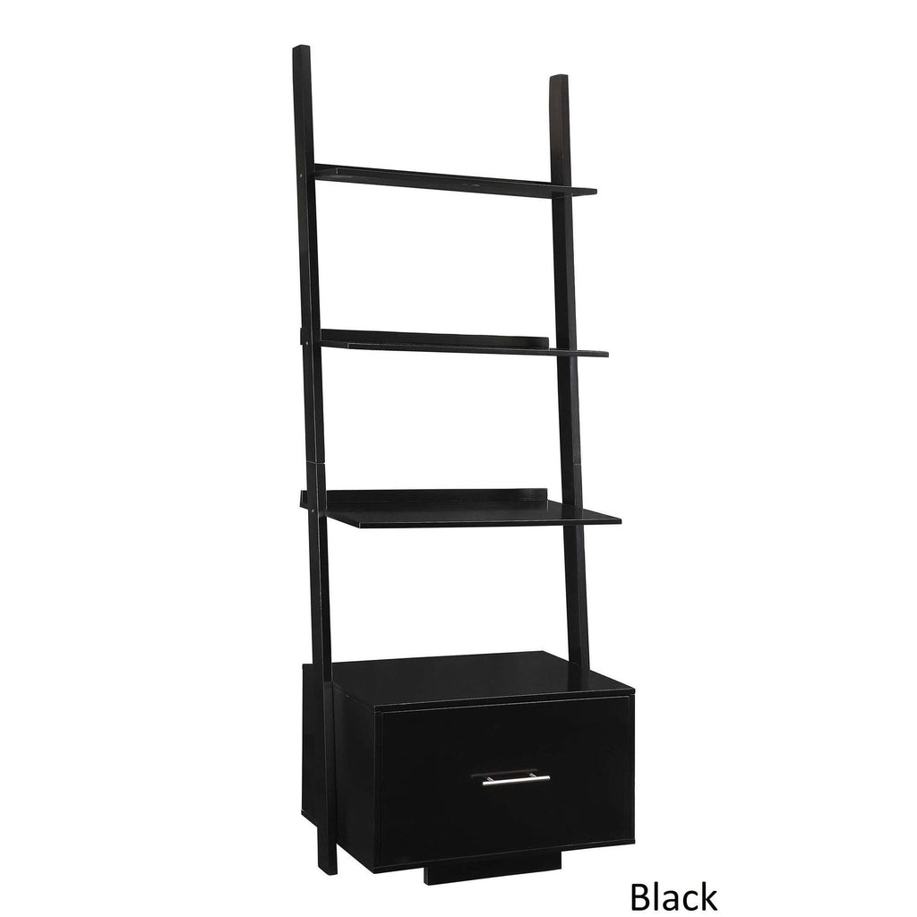 White Ladder Bookcase with File Drawer P7857