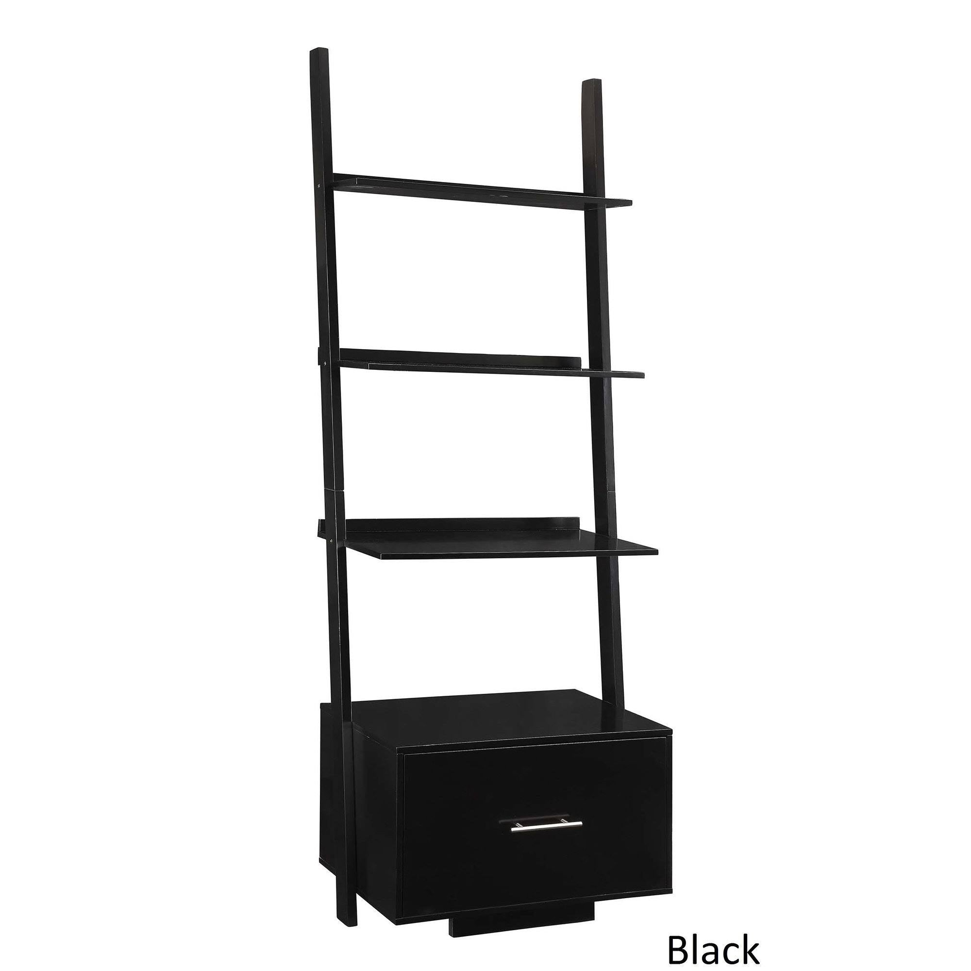 White Ladder Bookcase with File Drawer P7857