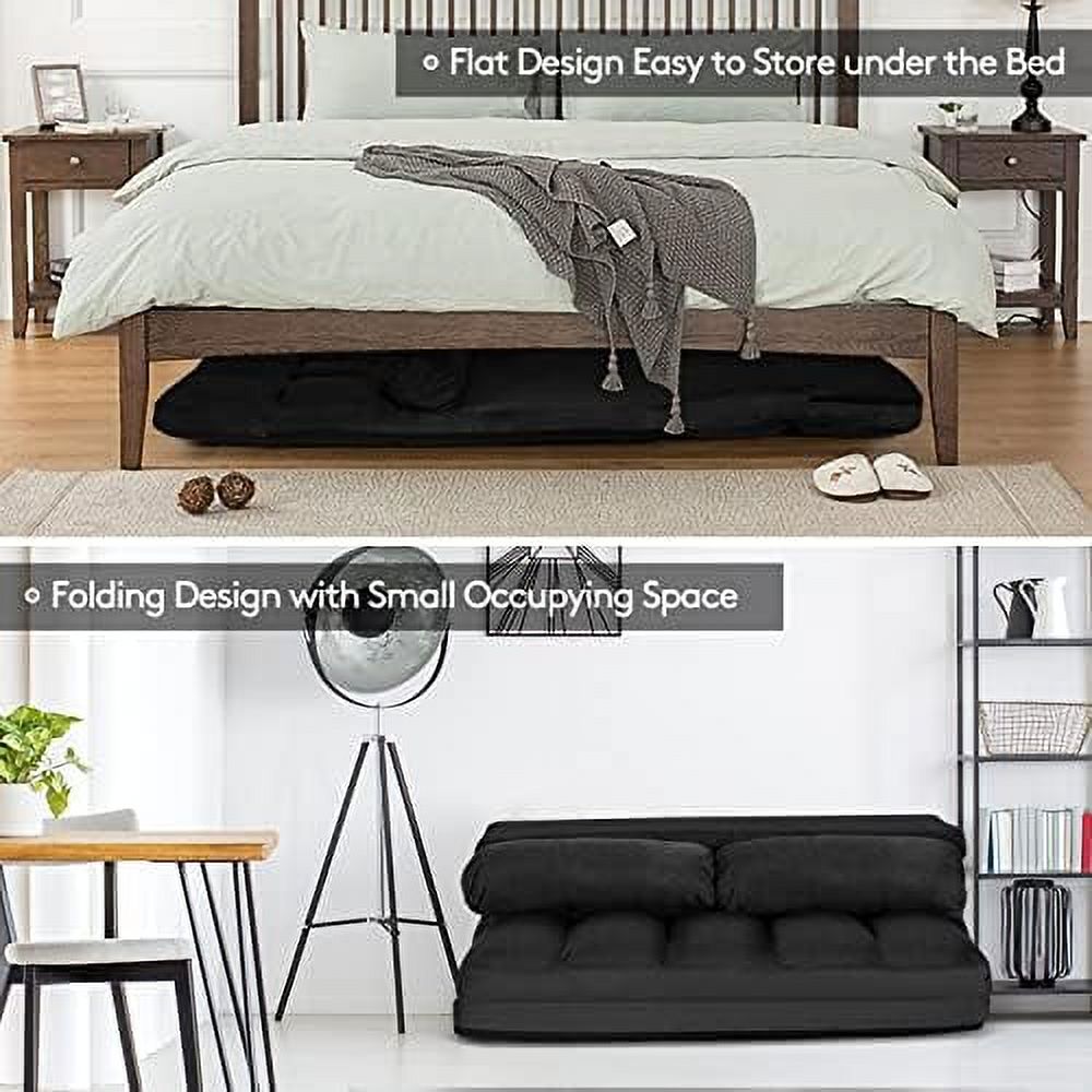 6-Position Foldable Suede Floor Sofa Bed with 2 Pillows (Brown) G3447